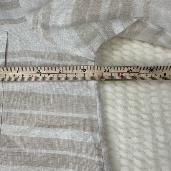 Ellen Tracy striped women's top 100% Linen collared long sleeve Sz L - Picture 6 of 8